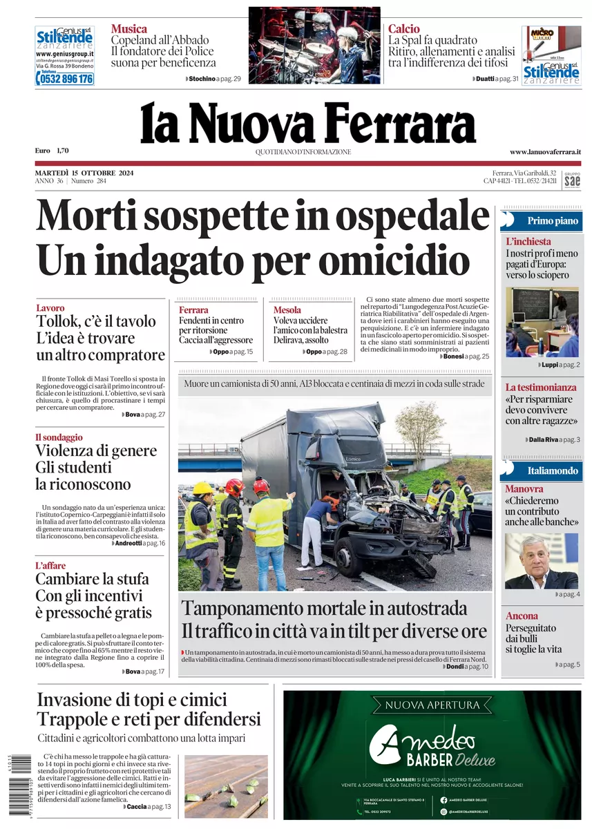 Prima-pagina-nuova ferrara-oggi-edizione-del-2024-10-15